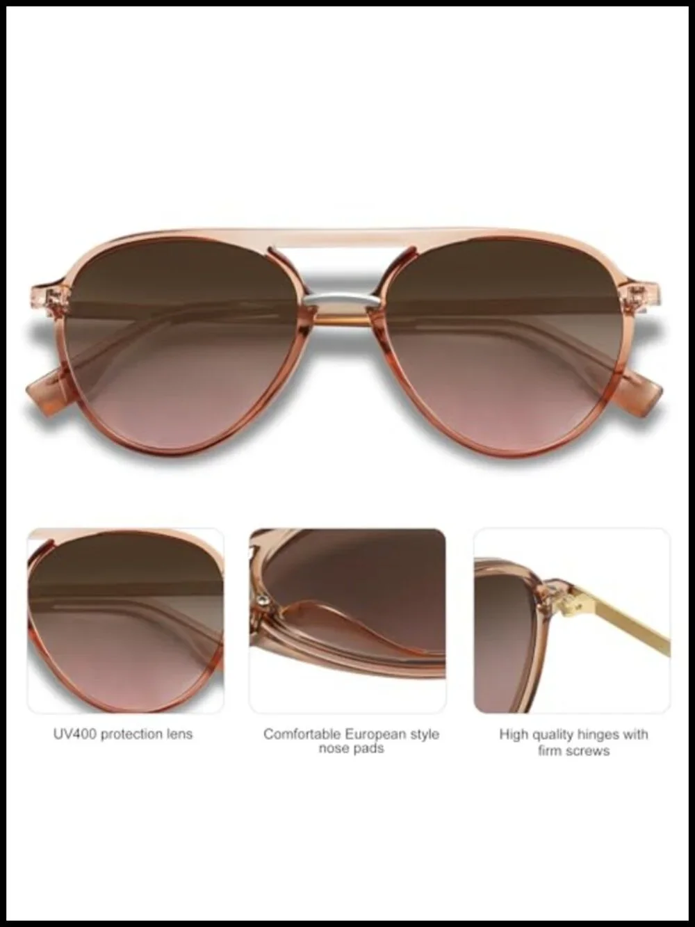 Retro Aviator Polarized Sunglasses Double Bridge Ladies Shades UV Protection